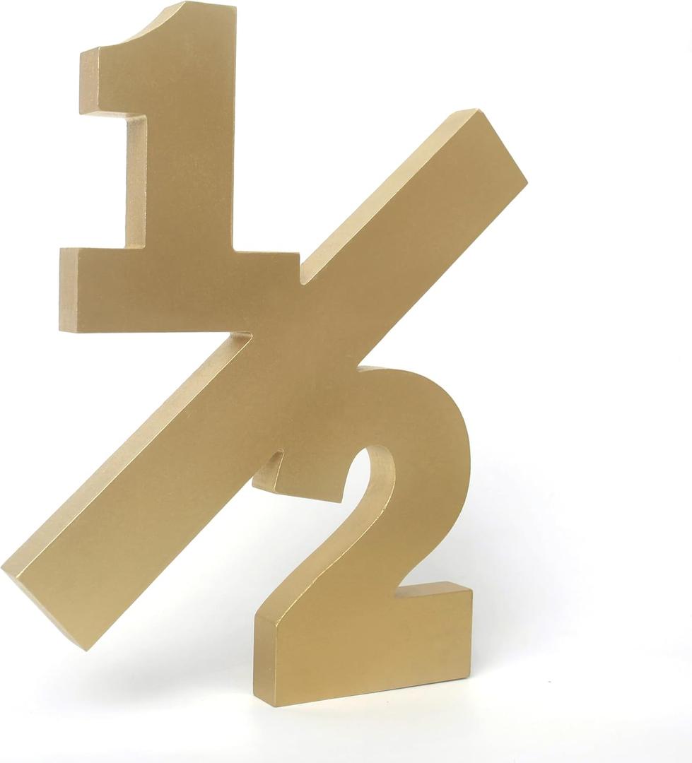 Wooden 1/2 Birthday SignSix Months Party Decor For Babies And KidsEye-Catching Half Birthday Party DecorBaby Show Photo Prop Cake SmashGold Wooden Number Sign (Gold-1/2)