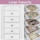 Meangood White Jewelry Box Wood for Women, 6-Layer Large Organizer Box with Mirror & 5 Drawers for Rings, Earrings, Necklaces, White