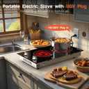 2 Burners Electric Cooktop 2000W, Plug in Electric Stove Top110v, Countertop & Built-in Cook top 12 Inch, 2 Burner Cooktop Knob Control, 9 Power Levels, Grey knob, Karienvir, 12 Inch 2 Burner Grey Konb
