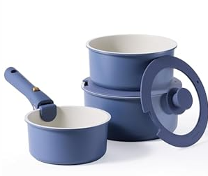 CAROTE 6pcs Nonstick Sauce Pan Sets with Lid 3 Sizes1.5QT, 2QT & 3QT, Non Stick Cooking Pot with Detachable Handle, Kitchen Sauce Pots Induction Pot, PFOA FREE, Dishwasher Safe, Cream White