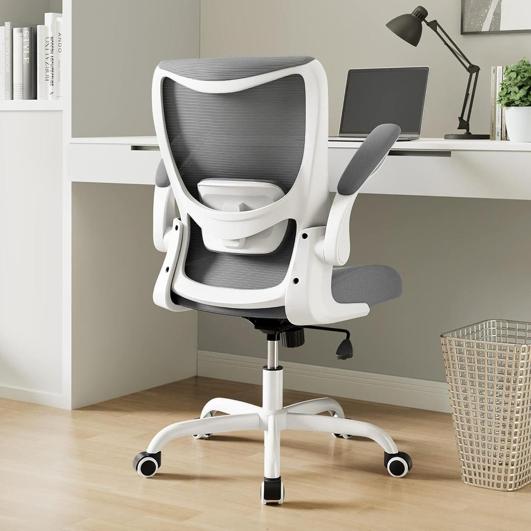 Office Chair, Ergonomic Desk Chair with Adjustable Lumbar Support and Flip up Armrest, Breathable Mesh Computer Chair for Home Office, Gray (Grey)