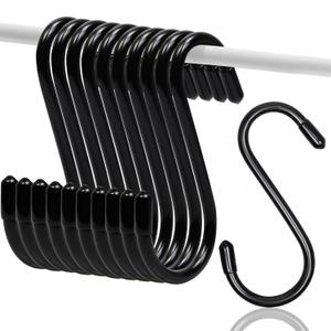 Tingheng 10-Pack 4 Inch Black S Hooks, Vinyl Coated Heavy Duty Hanging Hooks for Closet,Kitchen,Bathroom & Garage Organization,Versatile Indoor/Outdoor Solution