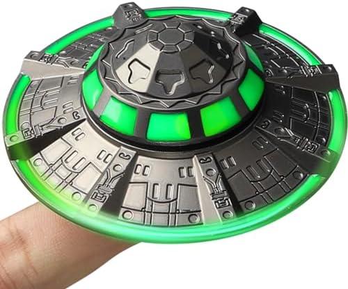UFO Fidget Spinner for Kids Adults, Metal Luminous Space Desk Toy, Cool EDC Gadgets Anxiety Stress Relief Toys, Holiday Stocking Stuffer, Birthday Party Favor Gifts for Office Spaceship Toy