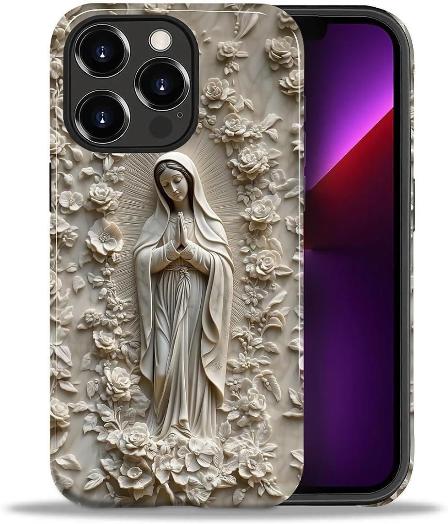 ZHEGAILIAN Case for iPhone 13 Pro Max,Shockproof Hard Shell + Soft Silicone 2 in 1 Hybrid,Shockproof Bumper Drop Protective - Elegant Ivory Religious