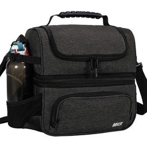 MIER Dual Compartment Lunch Bag Tote with Shoulder Strap for Men and Women Insulated Leakproof Cooler Bag, Dark Grey