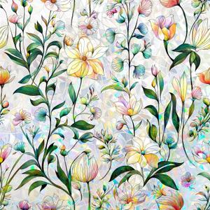 Stained Glass Window Privacy Film – Static Cling Decorative Rainbow Window Film, No Adhesive UV Blocking Sun Cling for Bathroom, Bedroom, Glass Doors, Removable Yellow Floral, 23.6 x 78.7 in