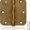 6 Pack 3.5 Inch Heavy Duty Stainless Steel Ball Bearing Door Hinges - Non-Removable Pin with 5/8" Rounded Corners for Interior & Exterior Doors (Brass)
