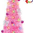 6 Ft Pop Up Tinsel Christmas Tree Christmas Pink Decor, Dual Color Change Lights DIY Ornaments Skinny 1 Minute Tree Warm White & Multicolor Light Timer Christmas Decoration Holiday Valentine's Day