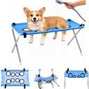 Dog Grooming Hammock Stand, Foldable Dog Bath Holder Sling Shower Chair | Heavy-Duty Pet Bath Stool for Small & Medium Dogs, Home Salon Grooming, Washable Mesh, Joint Support & Restraint(Blue,Base) 