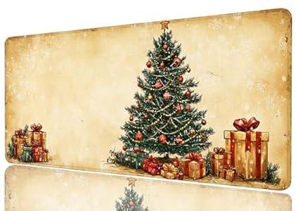 Christmas Desk Mat Gaming Large Mouse Keyboard Pad Christmas Tree Ornaments Vintage Desktop Mat and Mouse Extra Large Full Desk Computer Pads 31.5" x 11.8"