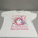in October We Wear Pink Ghost Breast Cancer Awareness T-Shirt. Size XL