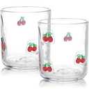 2 Pack Icon Juice Glass, Old Fashioned Transparent Cup Heat & Cold Resistant Coffee Cup with Heavy Base, Cute Cocktail Glass Drinking Mug 16 oz, Unique Design for Birthday Gift