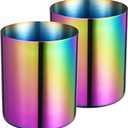 Set of 2 Rainbow 304 Stainless Steel Mirror-Polished Round Pen Holder  Nordic Style Pencil Cup & Makeup Brush Organizer for Office, Home, Kitchen, Bathroom, and Vanity