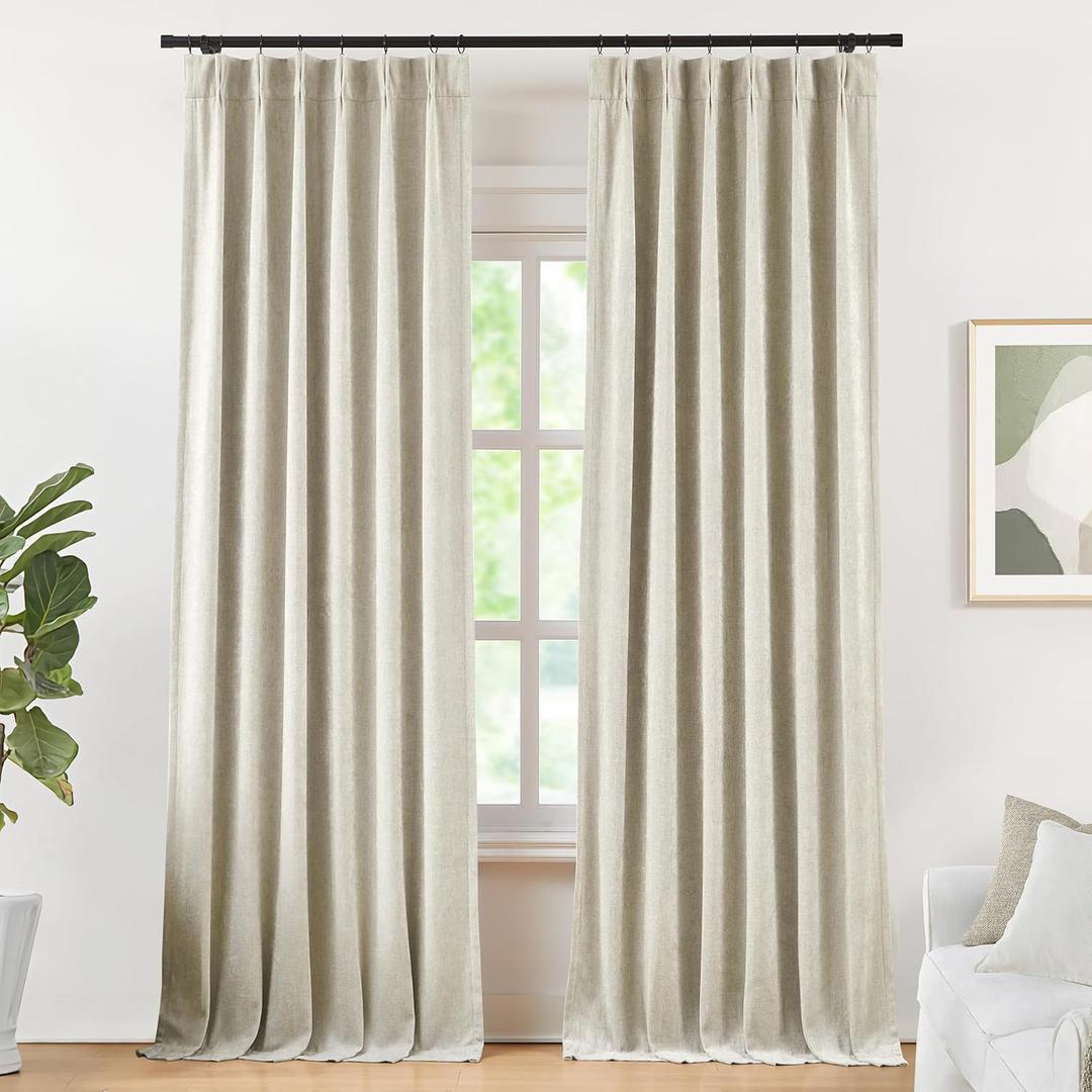 Vision Home Ivory Beige Pinch Pleated Full Blackout Curtains Velvet Chenille Room Darkening Window Panels 95 inch for Living Room Bedroom Thermal Insulated Pinch Pleat Drapes with Hooks 36" Wx95 Lx2