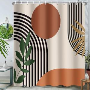 ChloropLastid Extra Long Shower Curtain 72 x 84 Inch Boho Shower Curtain for Bathroom Mid Century Modern Bohemian Abstract Geometric Fabric Waterproof Bathroom Curtains Shower Set (Orange)