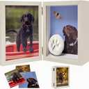 5x7 Pet Memorial Picture Frame Shadow Box for Dogs and Cats Frame Keepsake for 3 Photos Pet Paw Print Display Shadow Box with Double Hinges and Glass Front Memorial Gifts for Dog Lovers (White)