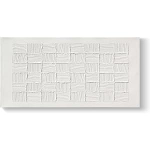 GeekMacro White Grid Textured Wall Art - Hand Painted Oil Painting 58x29 Modern Minimalist 3D Line Artwork for Living Room Horizontal/Vertical Wall Decor