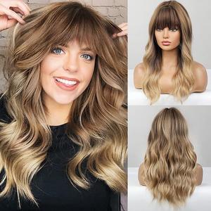 FORCUTEU Ombre Blonde Wig With Bangs Long Wavy Wigs for Women Heat Resistant Wigs for Daily Party Cosplay Use22inch, Ombre Blonde