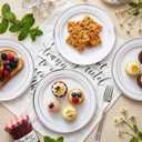 bUCLA 100Pieces Silver Plastic Plates - 6.25inch White with Silver Rim Disposable Salad/Dessert/Appetizer/Small Cake Plates for Weddings, Parties&Gathering