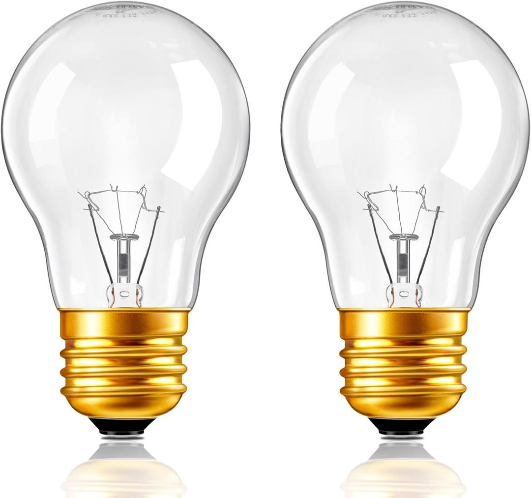 Oven Light Bulb A15 40W 120V Stove Light Bulbs Heat Resistant Appliance Bulb,Refrigerators Range Hood Stoves Microwaves Lava Lamp Replacement Bulb,E26 Medium Base 2700K Warm White Dimmable(Pack of 2)