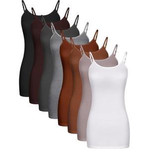 Geyoga 8 Pack Long Tank Tops for Women, Long Camisoles Workout Tops Adjustable Spaghetti Strap Women's Camis Undershirts (Large, Brown Color)