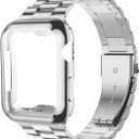 iiteeology Compatible with Apple Watch Band 42mm Series 3 2 1, Upgraded Stainless Steel Band with iWatch Screen Protector Case for Men Women Silver/Silver