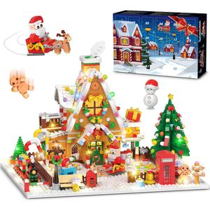 Advent Calendar 2025 Gingerbread House Mini Building Set with Lights, 24 Days Christmas Countdown Building Block Kit with Xmas Tree Train, Holiday Gift Toy for Adults Teens Girls Boys Ages 10+