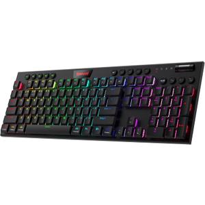 Redragon K618 Horus Wireless RGB Mechanical Keyboard, Bluetooth/2.4Ghz/Wired Tri-Mode Ultra Thin Low Profile Gaming Keyboard w/No-Lag Cordless Connection, Dedicated Media Control & Linear Red Switch