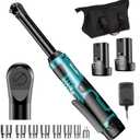 Seesii 3/8" Extended Cordless Electric Ratchet Wrench, 40 Ft-lbs, 6" Long Neck, Quick Release, 220RPM, 2.0Ah Battery & Fast Charger, 7 Sockets, for Car, DIY, Mechanic Repairs (Blue)
