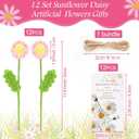 Tigeen 12 Sets Crochet Flower Bouquet Bulk Daisy Knitted Flower Bouquet Crochet Daisy and Awesome Cards Employee Appreciation Gifts for Teachers Staff Coworkers Nurse (Pink)
