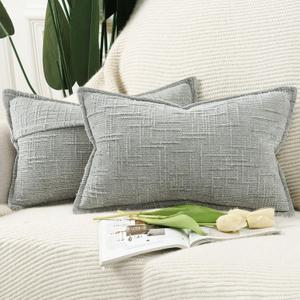 MADIZZ Pack of 2 Chenille Throw Pillow Covers 12x20 Inch Grey Soft Neutral Decorative Throw Pillows for Couch Sofa Boho Accent Cushion Covers Modern Farmhouse Home Decor for Bedroom Living Room