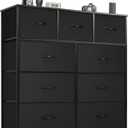 OLIXIS Dresser for Bedroom, Drawer Dresser Organizer Storage Fabric Storage Tower, Chest of Drawers with 9 Easy Pull Fabric Bins, Steel Frame, Wood Top for Living Room, Closet, Entryway, Hallway (Modern Black)