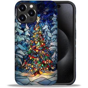 Case for iPhone 16 Pro Max,Hybrid Dual Protection Soft TPU + Hard PC Shockproof Cover, Anti-Scratch & Slim Protective Men Women Case for iPhone 16 Pro Max Christmas Tree Stained Glass Design