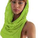 Women Knitted Hoodie Sweater Vest Sexy Sleeveless Hollow Out Hooded Crop Top Streetwear Rave Oufit (Large, Neon Green)
