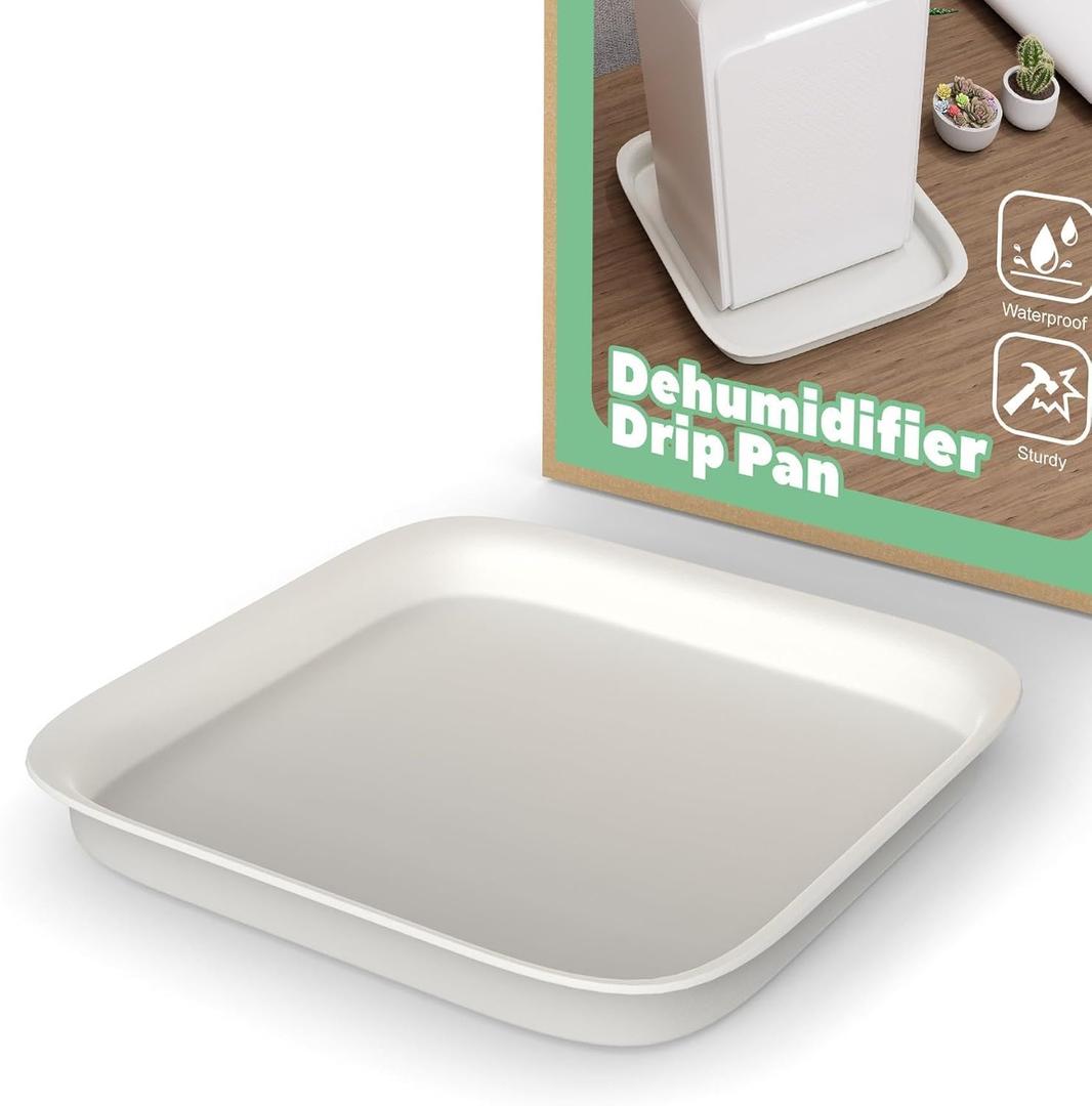 Dehumidifier Drip Pan with Raised Edge, Hard Plastic 9.5'' x 9.5''x 2'' Non-Slip Waterproof Drain Pan for Dehumidifiers, Drain Tray Catch & Prevent Water Leak, Protect Floor, Beige