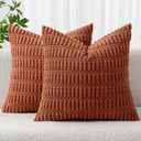 MIULEE Pack of 2 Dark Rust Corduroy Decorative Pillow Covers 18x18 Inch Soft Boho Striped Throw Pillow Covers Modern Farmhouse Home Decor for Summer Sofa Living Room Couch Bed