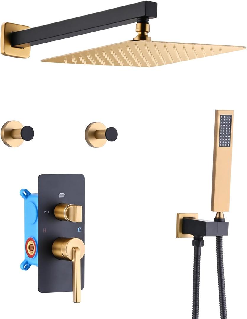 Shower Faucet Set Black and Brushed Titanium Gold 10'' Shower System