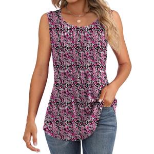 Ficerd Women's Tank Tops Sleeveless Tunic Pleated Crew Neck Blouses Summer Dressy Casual Loose Spring T Shirts (S)