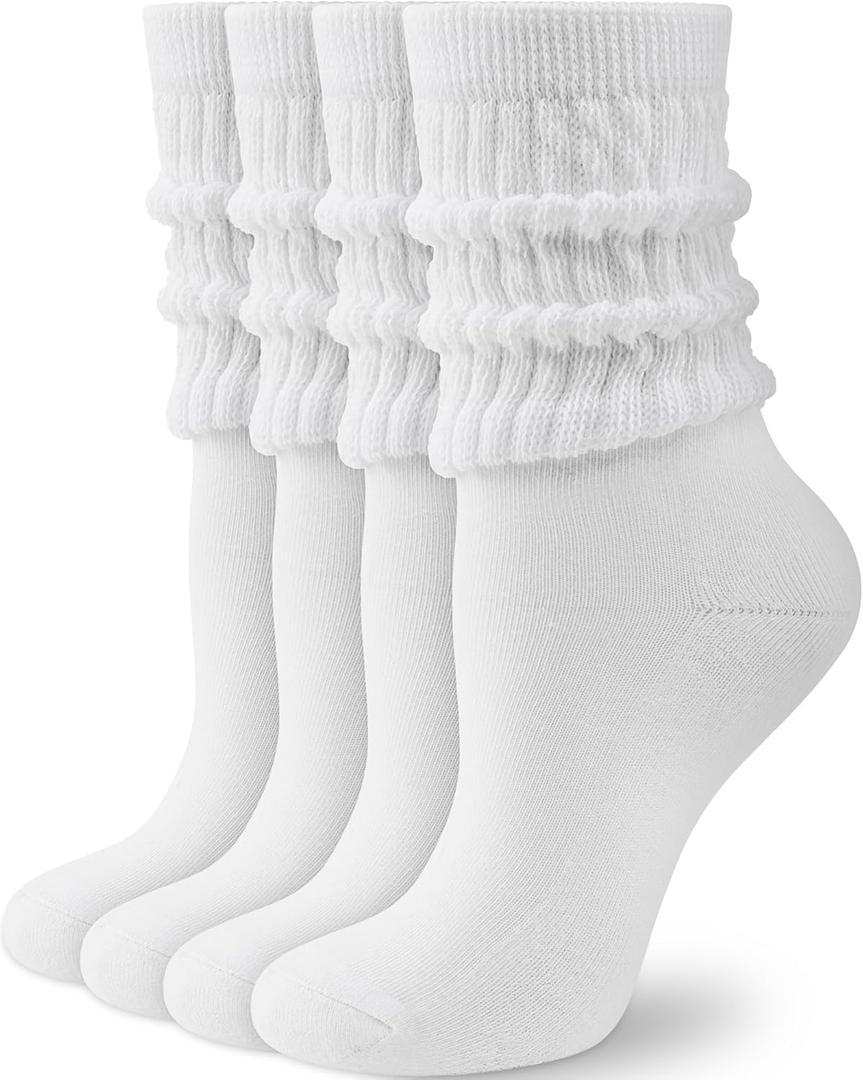 HONGTEYA Slouchy Crew Socks for Women Soft Scrunch Socks Cute Fashion Retro for Boot Sneakers Size 5-11 (One Size Tall, 2pairs*white)