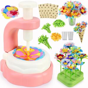 SLTBEH Fabric Flower Bouquet Arts Craft Kit for Kids Ages 3-12 | DIY Flower Market Toy | Educational STEM Activity, Birthday Christmas Gifts for Girl Toddler 3-9 Years Old (Pink)