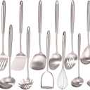 18/10 Stainless Steel Cooking Utensils Set - 16 PCS All Metal Serving Utensils, Kitchen Tools - Whisk, Masher, Fork, Tongs, Solid/Slotted Spoon, Spatula, Turner, Ladle, Skimmer, Pasta, Large Spoon Set