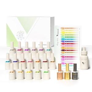 VENALISA 22Pcs 10ML Jelly Gel Nail Polish Set with Color Card, Translucent Pink Blue Red Green Yellow Purple Gel Polish Kit Soak Off LED Nail Art Starter Manicure Salon DIY at Home