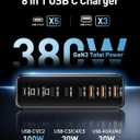 380W USB C Charger Block,with 4 USB Cables 8-Port USB C Charging Station Dual 100W Laptop Charger Fast Charger Type C Charging Block for MacBook Pro, Dell XPS, iPhone, iPad, Tablet (Bright Black)