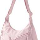 Large Crescent Crossbody Bag with RFID Blocking Pocket and Water Bottle Holder, Slouchy Crossbody Bag with Pockets (Pink)
