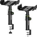 Set of 2 Dual Side Clamping Studio Monitor Stands Short Desktop Clamp Speaker Stands Height Adjustable Extendable Top Plate Mounted by Screws
