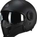 TRIANGLE Full Face Motorcycle Helmets, Off-Road Motocross Helmet for Men & Women, Dual Visor with Internal Tinted Sunshield, Open Face 3/4 Adult Racing Helmet DOT Approved (Black, XL)