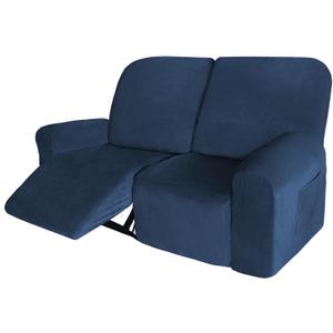 Velvet 6 Pieces Recliner Loveseat Cover Stretch Sofa Slipcover Furniture Protector with Elastic Bottom, Thick Soft Washable (Navy)