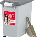 IRIS USA Dog Food Storage Container with Wheels, Airtight Lid, 2-Cup Scoop, Up to 30 Pounds Pet Food Storage, Built in Scoop Storage in Lid, Versatile Pet Food Bin, Portable, BPA Free, Gray/Dark Gray
