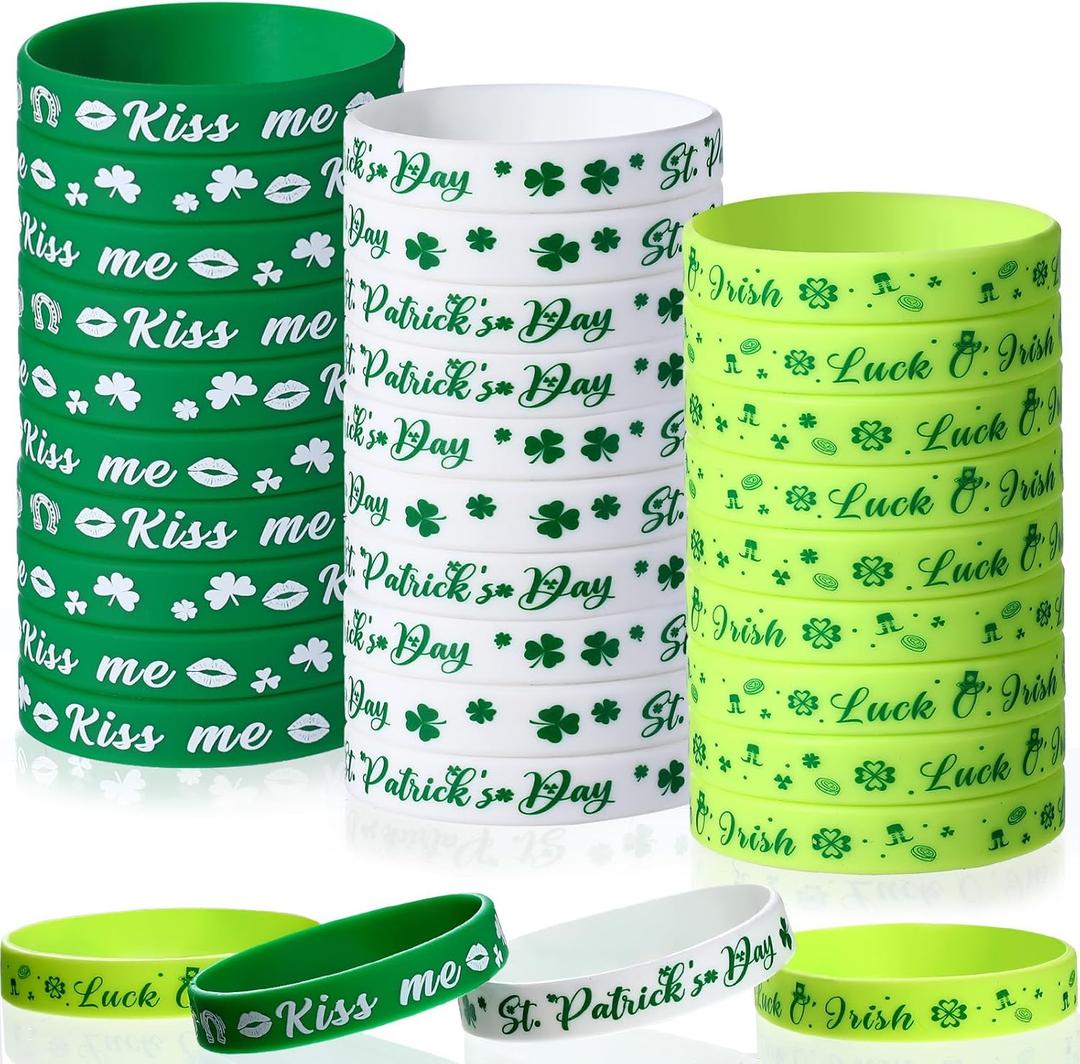 St. Patrick's Day Silicone Bracelet Green Shamrock Rubber Wristbands Bracelets Lucky Clover Silicone Bracelets for Irish Party Favor Supplies Decorations Gifts, 40 Pcs