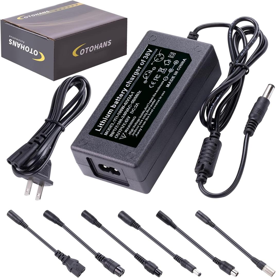 42V 2A Fast Scooter Charger Universal 7-in-1 Plug Replacement Charger Suitable for 36V 10S Lithium-Ion Battery Devices - Compatible with Razor, Voyage, Gotrax, Ninebot, Jetson